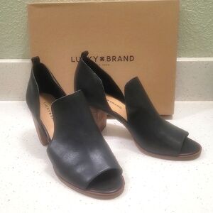 Elegant Black Leather Peep-Toe Ankle Boots - Lucky Brand Junai